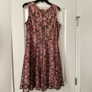 Women’s Dressbarn size 10 dress. Lace overlay. Flower pattern. Keyhole opening.